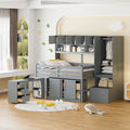 Letto a soppalco full size bianco/grigio con scrivania, cassetti e mensole, montaggio da 2 persone