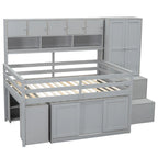 Letto a soppalco full size bianco/grigio con scrivania, cassetti e mensole, montaggio da 2 persone