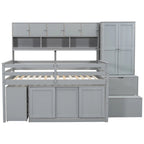 Letto a soppalco full size bianco/grigio con scrivania, cassetti e mensole, montaggio da 2 persone