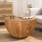 Tavolino da Caffè in Stile Botte in Legno Naturale con Contenitore, Singolo