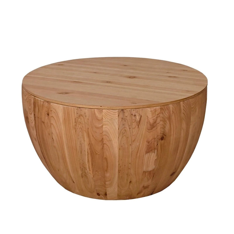 Tavolino da Caffè in Stile Botte in Legno Naturale con Contenitore, Singolo