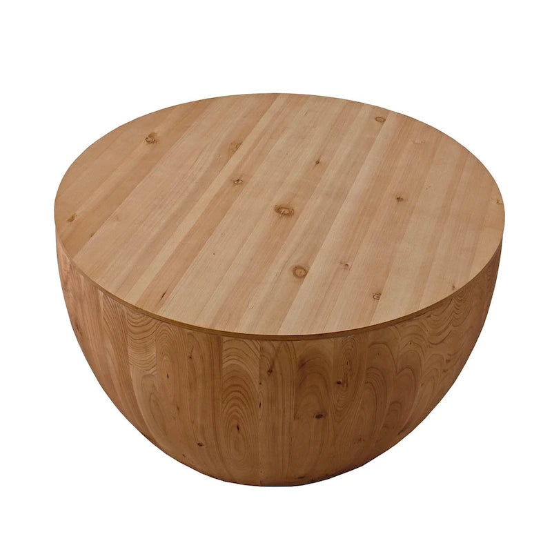 Tavolino da Caffè in Stile Botte in Legno Naturale con Contenitore, Singolo