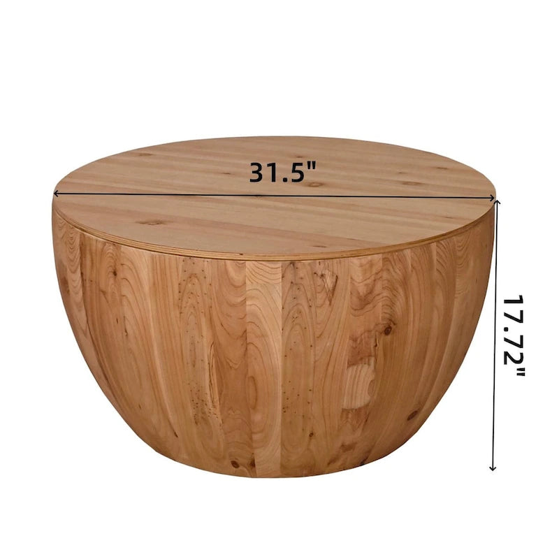 Tavolino da Caffè in Stile Botte in Legno Naturale con Contenitore, Singolo