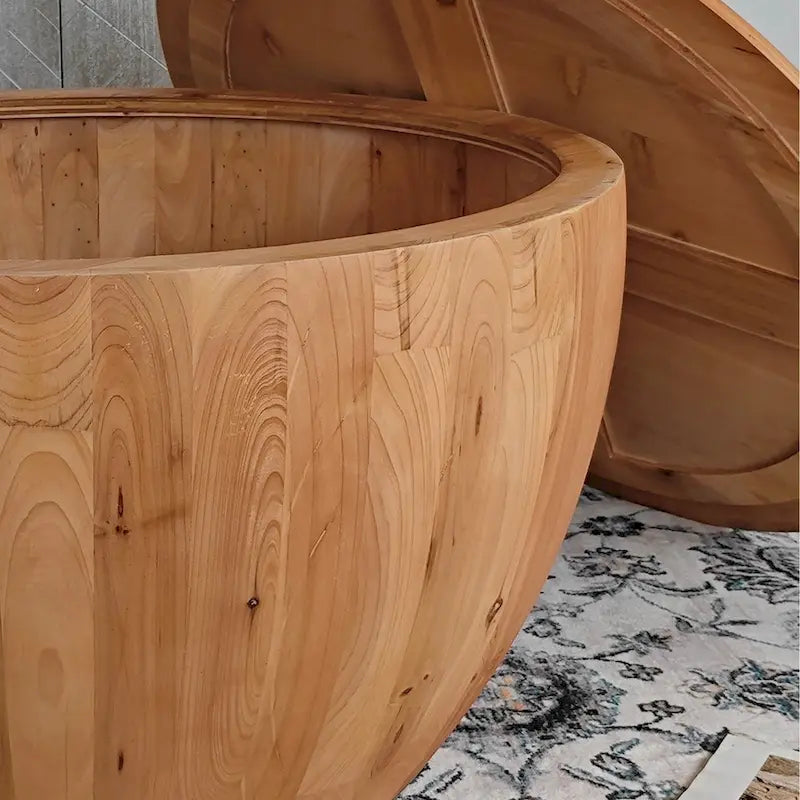 Tavolino da Caffè in Stile Botte in Legno Naturale con Contenitore, Singolo