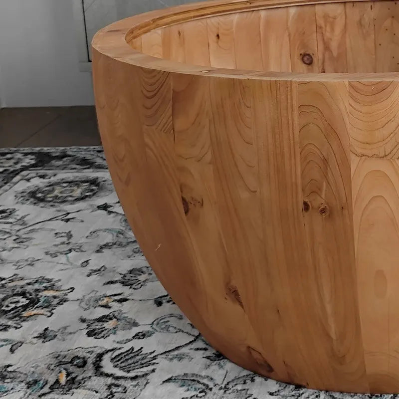 Tavolino da Caffè in Stile Botte in Legno Naturale con Contenitore, Singolo