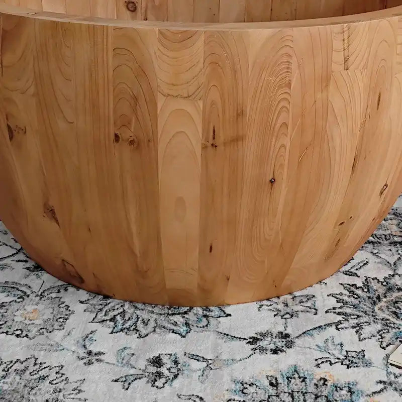 Tavolino da Caffè in Stile Botte in Legno Naturale con Contenitore, Singolo