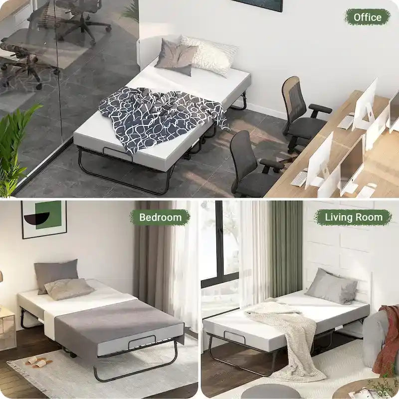 Letto Pieghevole a Scomparsa Grigio Nero con Materasso in Memory Foam da 12,7 cm, Singolo (1 Persona)