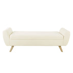 Panca Contenitore/Poggiapiedi in Sherpa Color Crema con Braccioli, Gambe Marrone Naturale, 152 cm – 1 Posto a Sedere