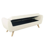 Panca Contenitore/Poggiapiedi in Sherpa Color Crema con Braccioli, Gambe Marrone Naturale, 152 cm – 1 Posto a Sedere