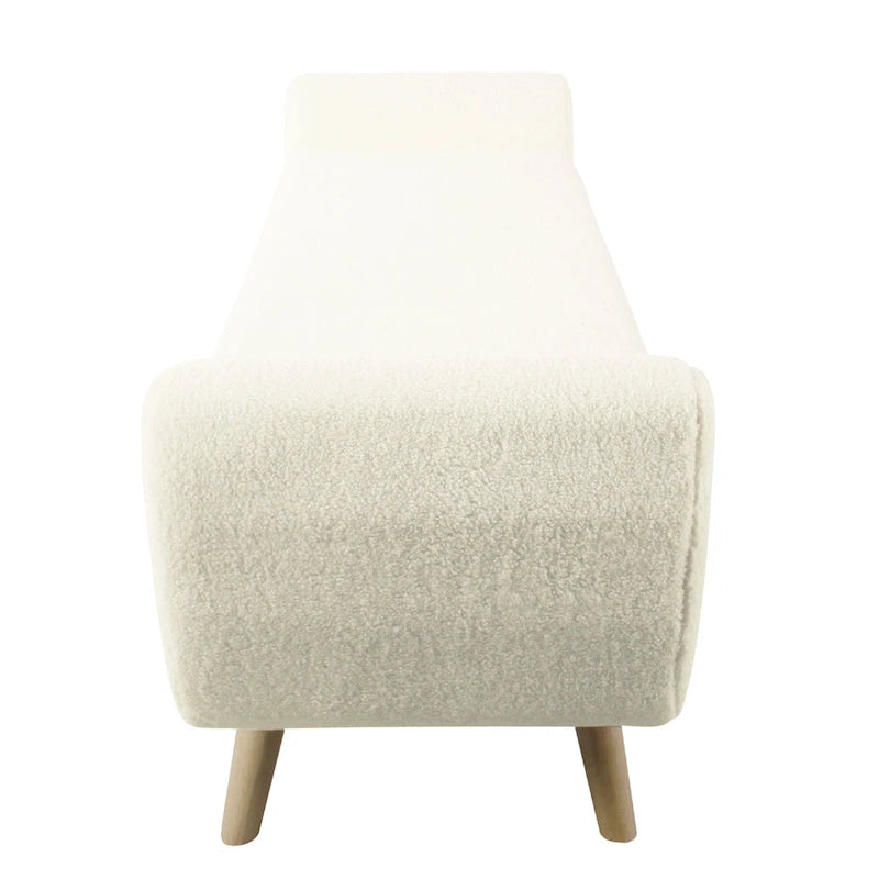 Panca Contenitore/Poggiapiedi in Sherpa Color Crema con Braccioli, Gambe Marrone Naturale, 152 cm – 1 Posto a Sedere