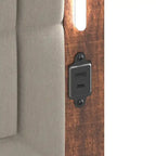 Letto a piattaforma Queen marrone grigio con testiera in lino, luci LED e ricarica USB