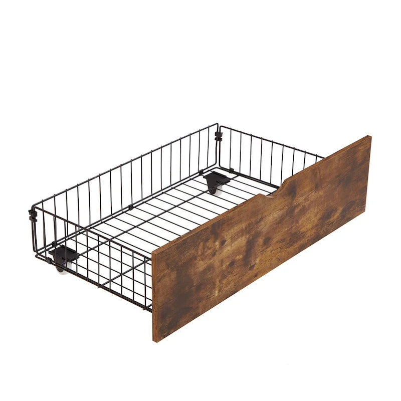 Letto a piattaforma Queen marrone e nero con luci a LED, testiera in legno e cassetti portaoggetti (1 persona)