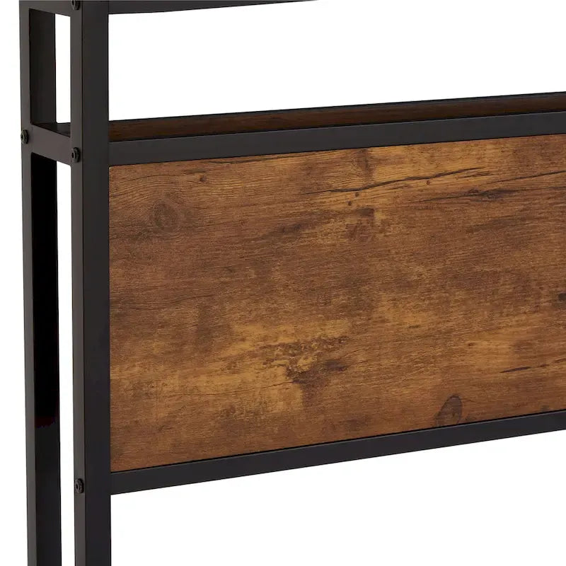 Letto a piattaforma Queen marrone e nero con luci a LED, testiera in legno e cassetti portaoggetti (1 persona)