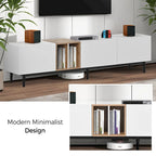 Mobile TV Bianco/Legno Naturale con Ante a Ribalta, Adatto a TV Fino a 80", Per 1-2 Utenti