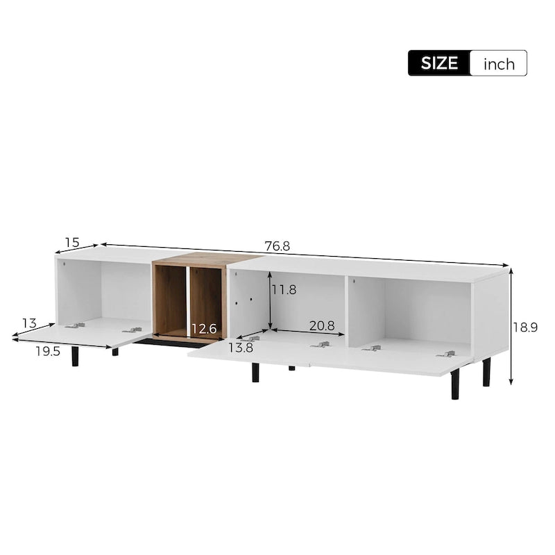 Mobile TV Bianco/Legno Naturale con Ante a Ribalta, Adatto a TV Fino a 80", Per 1-2 Utenti