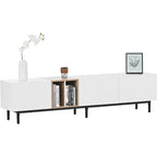 Mobile TV Bianco/Legno Naturale con Ante a Ribalta, Adatto a TV Fino a 80", Per 1-2 Utenti