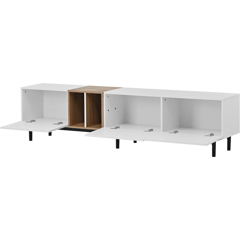 Mobile TV Bianco/Legno Naturale con Ante a Ribalta, Adatto a TV Fino a 80", Per 1-2 Utenti
