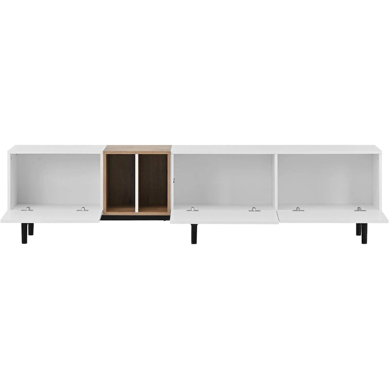 Mobile TV Bianco/Legno Naturale con Ante a Ribalta, Adatto a TV Fino a 80", Per 1-2 Utenti