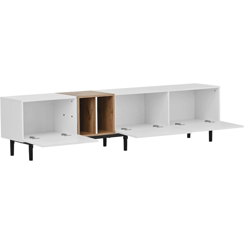 Mobile TV Bianco/Legno Naturale con Ante a Ribalta, Adatto a TV Fino a 80", Per 1-2 Utenti