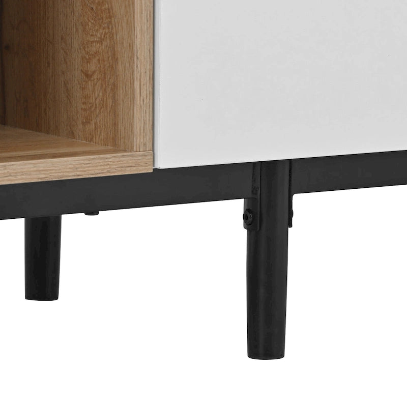 Mobile TV Bianco/Legno Naturale con Ante a Ribalta, Adatto a TV Fino a 80", Per 1-2 Utenti