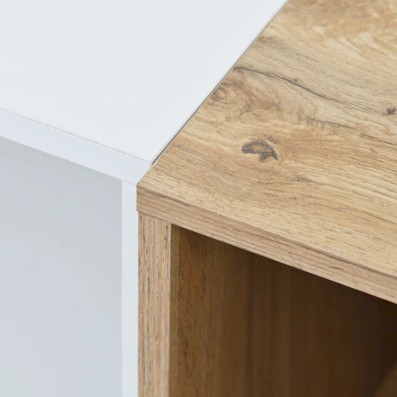 Mobile TV Bianco/Legno Naturale con Ante a Ribalta, Adatto a TV Fino a 80", Per 1-2 Utenti