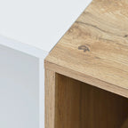 Mobile TV Bianco/Legno Naturale con Ante a Ribalta, Adatto a TV Fino a 80", Per 1-2 Utenti