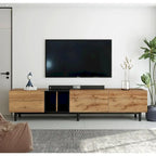Mobile TV Bianco/Legno Naturale con Ante a Ribalta, Adatto a TV Fino a 80", Per 1-2 Utenti