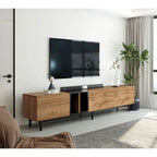 Mobile TV Bianco/Legno Naturale con Ante a Ribalta, Adatto a TV Fino a 80", Per 1-2 Utenti
