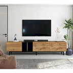 Mobile TV Bianco/Legno Naturale con Ante a Ribalta, Adatto a TV Fino a 80", Per 1-2 Utenti