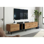 Mobile TV Bianco/Legno Naturale con Ante a Ribalta, Adatto a TV Fino a 80", Per 1-2 Utenti