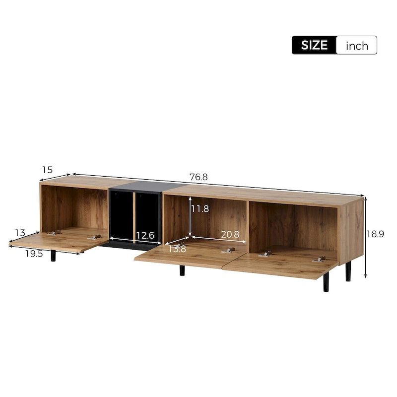 Mobile TV Bianco/Legno Naturale con Ante a Ribalta, Adatto a TV Fino a 80", Per 1-2 Utenti