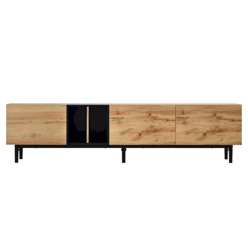 Mobile TV Bianco/Legno Naturale con Ante a Ribalta, Adatto a TV Fino a 80", Per 1-2 Utenti