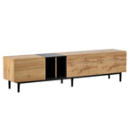 Mobile TV Bianco/Legno Naturale con Ante a Ribalta, Adatto a TV Fino a 80", Per 1-2 Utenti
