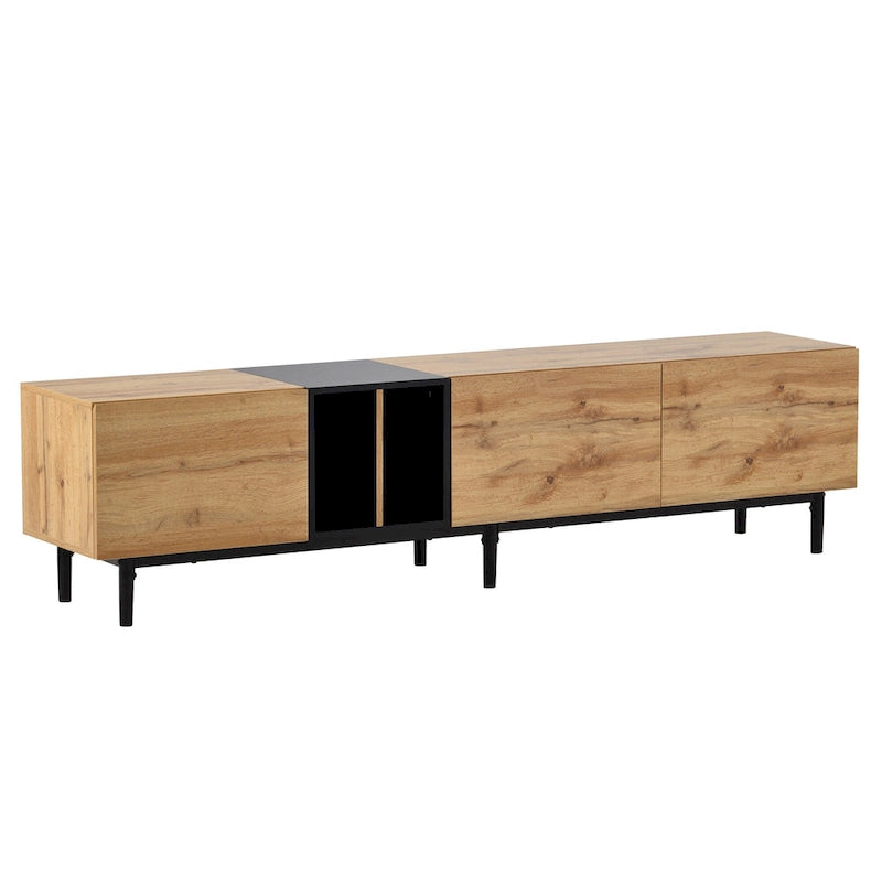 Mobile TV Bianco/Legno Naturale con Ante a Ribalta, Adatto a TV Fino a 80", Per 1-2 Utenti
