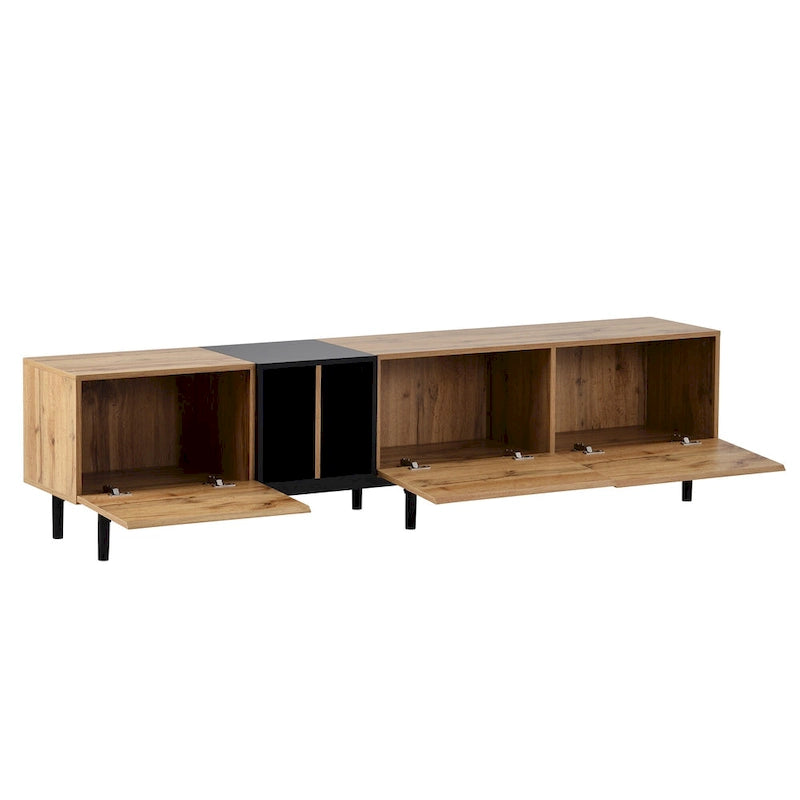 Mobile TV Bianco/Legno Naturale con Ante a Ribalta, Adatto a TV Fino a 80", Per 1-2 Utenti