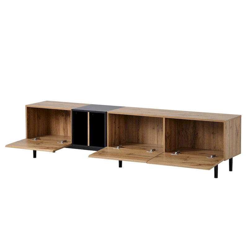 Mobile TV Bianco/Legno Naturale con Ante a Ribalta, Adatto a TV Fino a 80", Per 1-2 Utenti