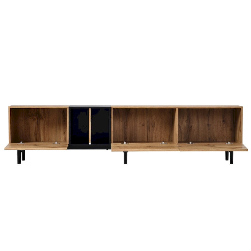 Mobile TV Bianco/Legno Naturale con Ante a Ribalta, Adatto a TV Fino a 80", Per 1-2 Utenti