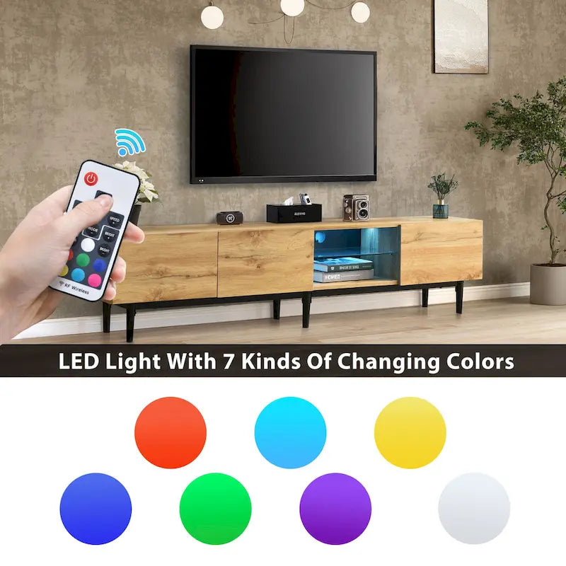 Colore legno, Porta TV da 70" con LED e contenitore, Montaggio per 2 persone, Adatto a TV fino a 80"