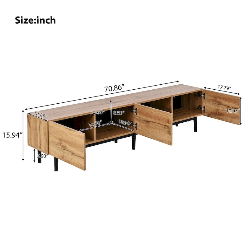 Colore legno, Porta TV da 70" con LED e contenitore, Montaggio per 2 persone, Adatto a TV fino a 80"