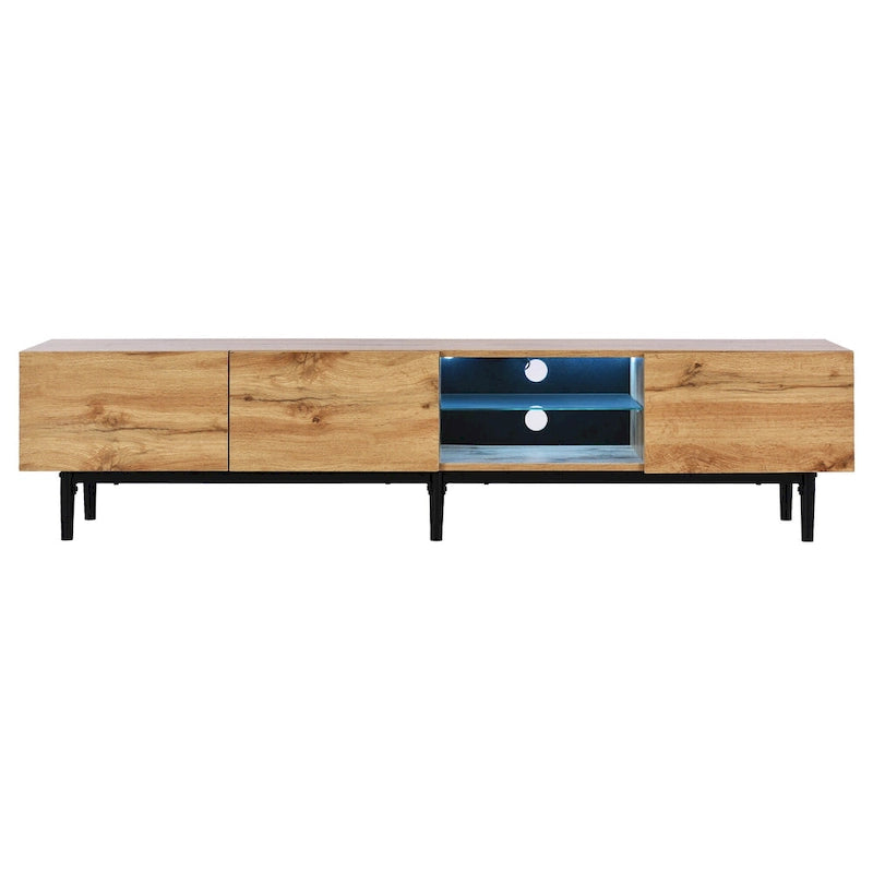 Colore legno, Porta TV da 70" con LED e contenitore, Montaggio per 2 persone, Adatto a TV fino a 80"