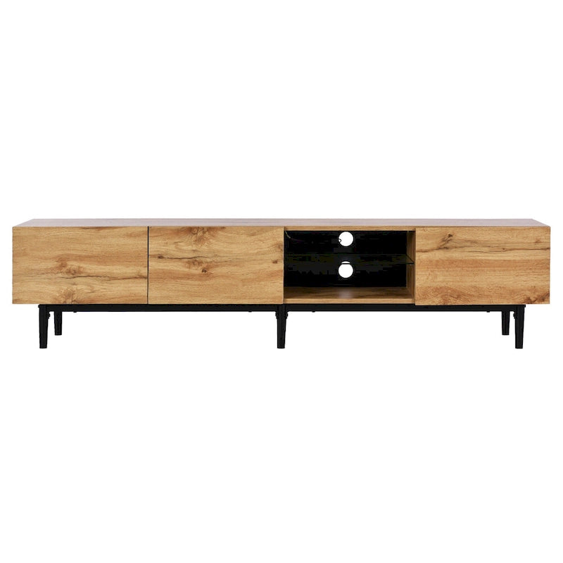 Colore legno, Porta TV da 70" con LED e contenitore, Montaggio per 2 persone, Adatto a TV fino a 80"