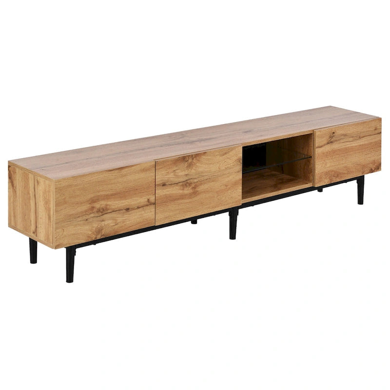 Colore legno, Porta TV da 70" con LED e contenitore, Montaggio per 2 persone, Adatto a TV fino a 80"