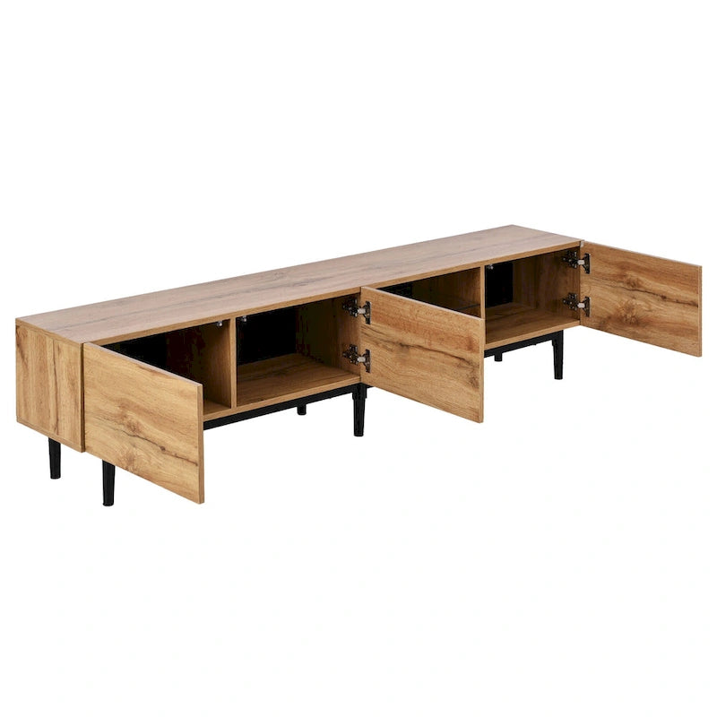 Colore legno, Porta TV da 70" con LED e contenitore, Montaggio per 2 persone, Adatto a TV fino a 80"