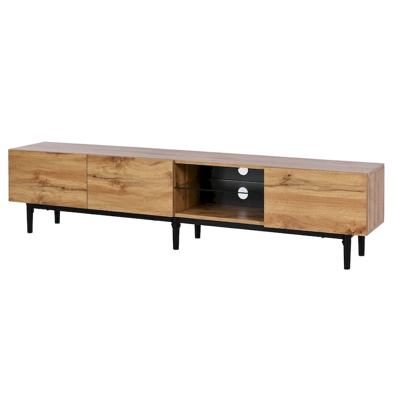 Colore legno, Porta TV da 70" con LED e contenitore, Montaggio per 2 persone, Adatto a TV fino a 80"