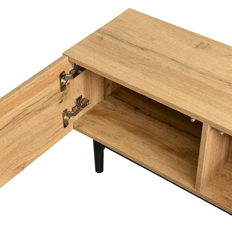 Colore legno, Porta TV da 70" con LED e contenitore, Montaggio per 2 persone, Adatto a TV fino a 80"