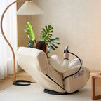 Poltrona reclinabile girevole a 360° in bouclé giallo/beige/verde/grigio, regolabile in 5 angolazioni, seduta singola