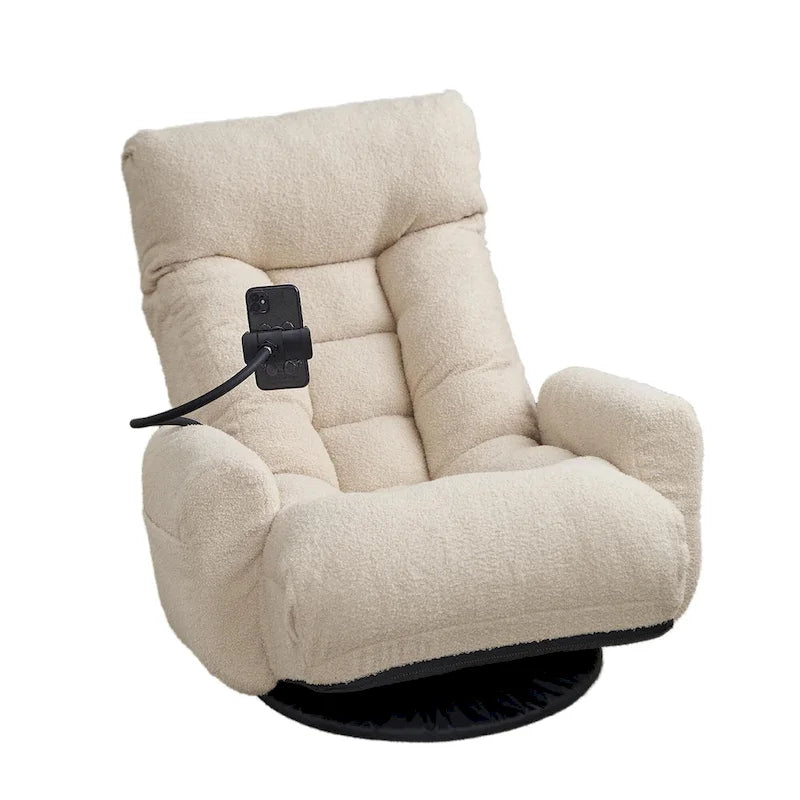 Poltrona reclinabile girevole a 360° in bouclé giallo/beige/verde/grigio, regolabile in 5 angolazioni, seduta singola