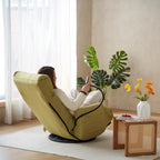 Poltrona reclinabile girevole a 360° in bouclé giallo/beige/verde/grigio, regolabile in 5 angolazioni, seduta singola