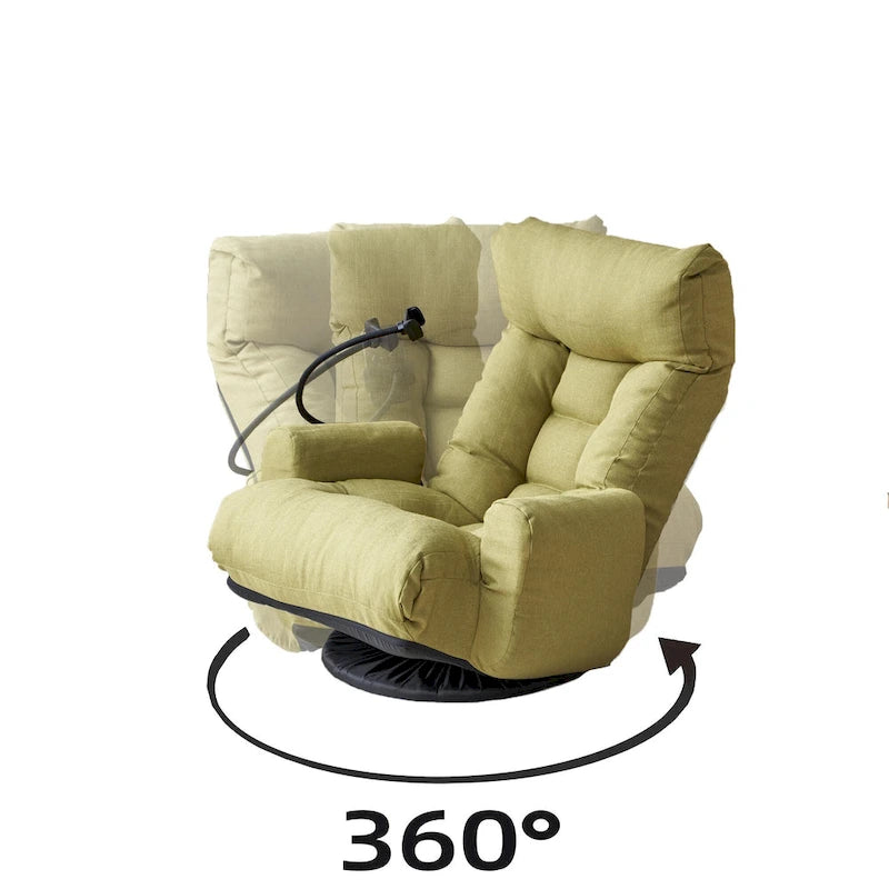 Poltrona reclinabile girevole a 360° in bouclé giallo/beige/verde/grigio, regolabile in 5 angolazioni, seduta singola