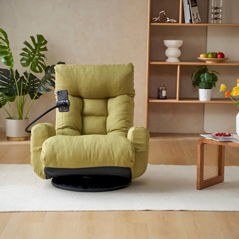 Poltrona reclinabile girevole a 360° in bouclé giallo/beige/verde/grigio, regolabile in 5 angolazioni, seduta singola